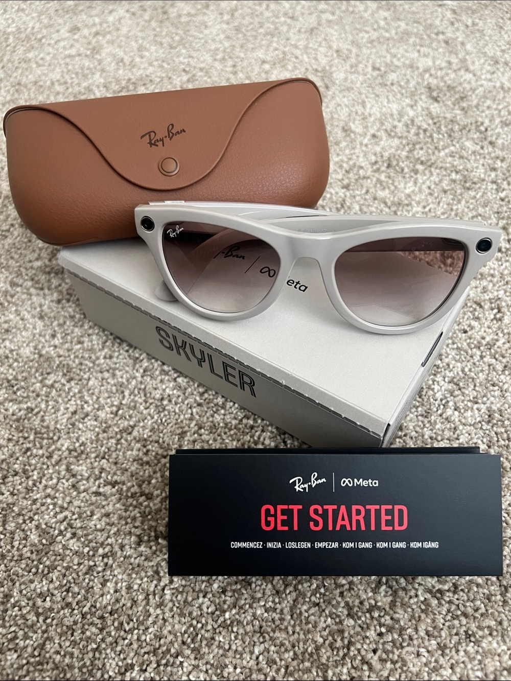 Ray-Ban Skylar shiney chalky grey Frame Cat-Eye glasses w/ cinnamon pink Lenses